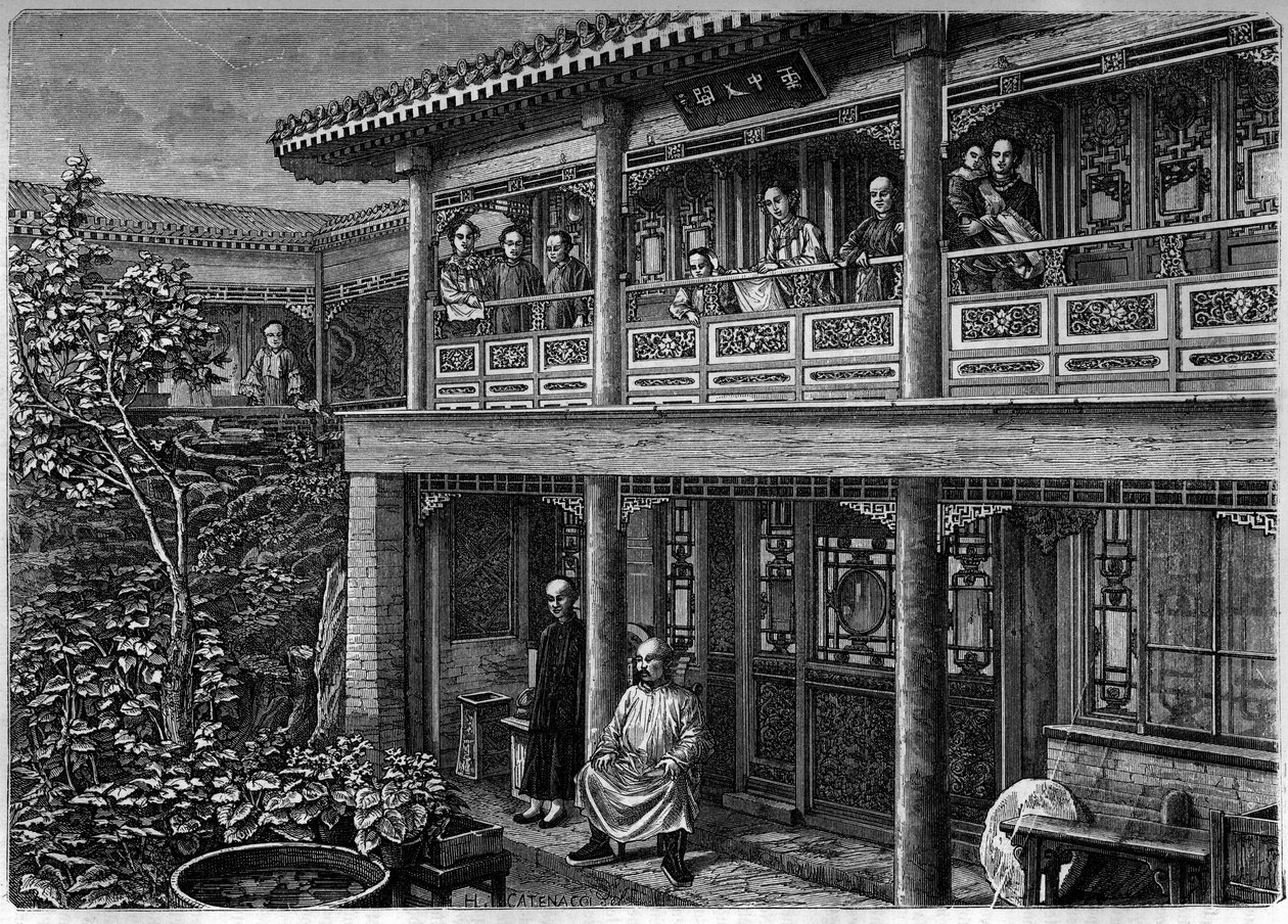 Casa de um negociante chinês rico; Gravação no "The Youth Journal de Unknown artist
