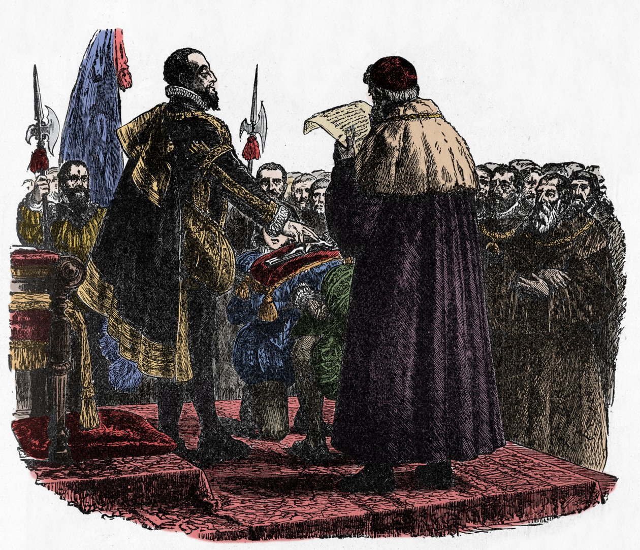 Hugh Capet faz o Juramento do Soberano - Hugues Capet (cerca de 941-996) rei dos Francos, pronunciou o juramento do Soberano em 987 -1882 de Unknown artist