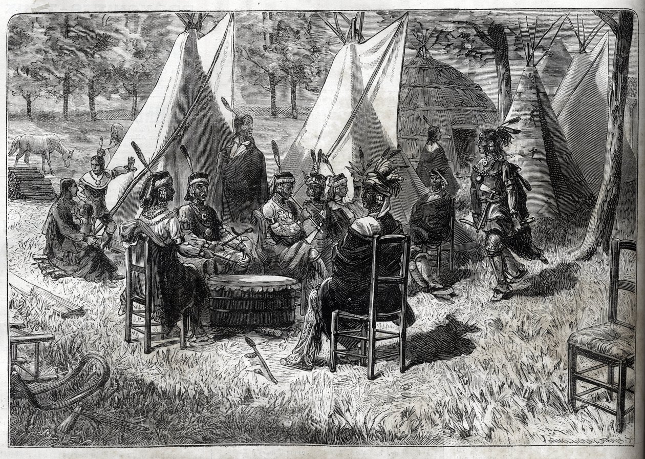 Zoológicos Humanos - Zoológico Humano - Exposições Etnológicas - Índios Mohas no Jardim da Aclimatação (O Diário Ilustrado de 1883) - Quinze Ameríndios do Nebraska de Unknown artist