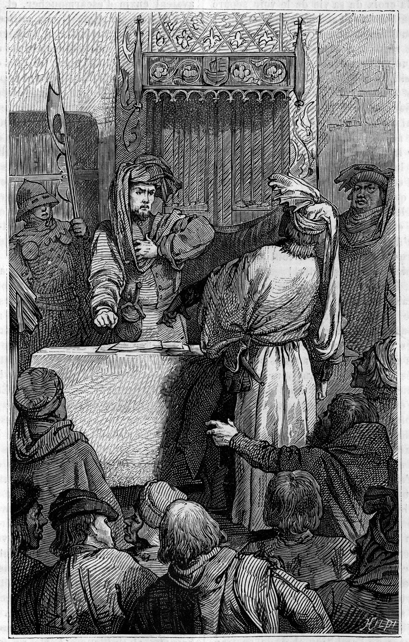 Guerra dos Cem Anos - La Jacquerie (1358): o comerciante Etienne Marcel (1315-1358) e o echevin Jean Maillart, um dos líderes do partido realista, durante a Jacquerie, uma revolta dos camponeses contra a nobreza francesa. Gravura em "Le journal de Unknown artist