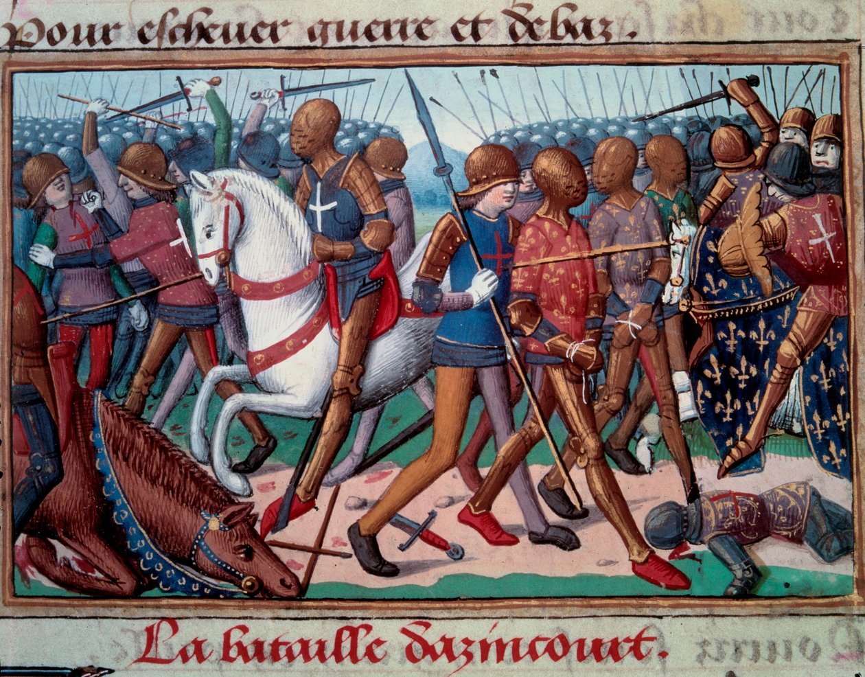 Guerra dos Cem Anos: "A Batalha de Azincourt em 25/10/1415" Miniatura do manuscrito de "Vigilles of King Charles VII" de Martial d