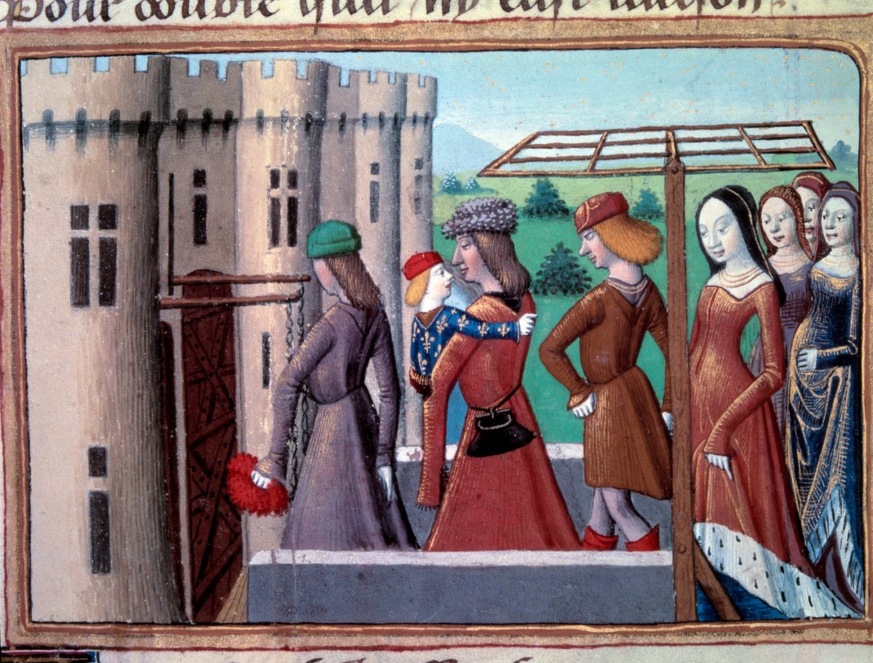 Guerra dos Cem Anos: o golfinho e futuro rei Carlos VII regressa a Paris depois de ter fugido para Bourges na altura da guerra civil entre Armagnacs e Burgundians em 29/05/1418, Junho de 1418. Miniatura de "Vigilles du roi Charles VII" de Martial d