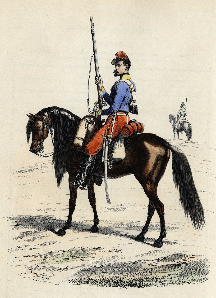 Caçador da África a cavalo, regimento formado em 1831 e presente na Argélia em 1832, em "L