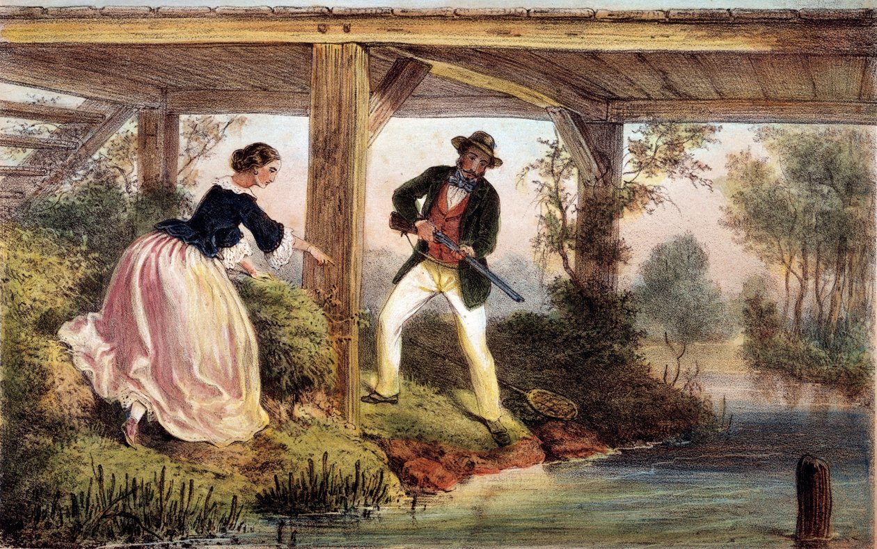 Caça ao lúcio na Inglaterra. Gravura do século XIX. Gien, museu da caça. de Unknown artist