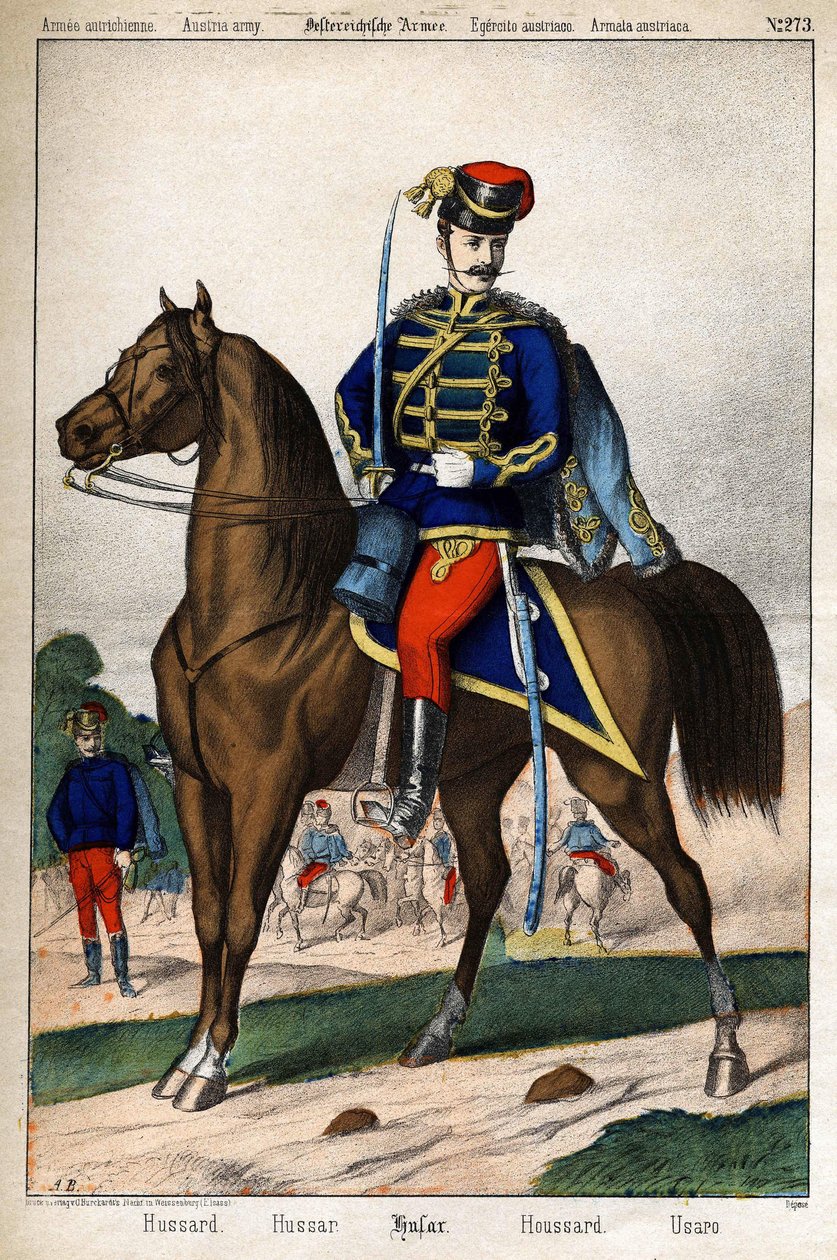 Hussard of the Austrian Armee. Gravação sd. Século XIX. de Unknown artist