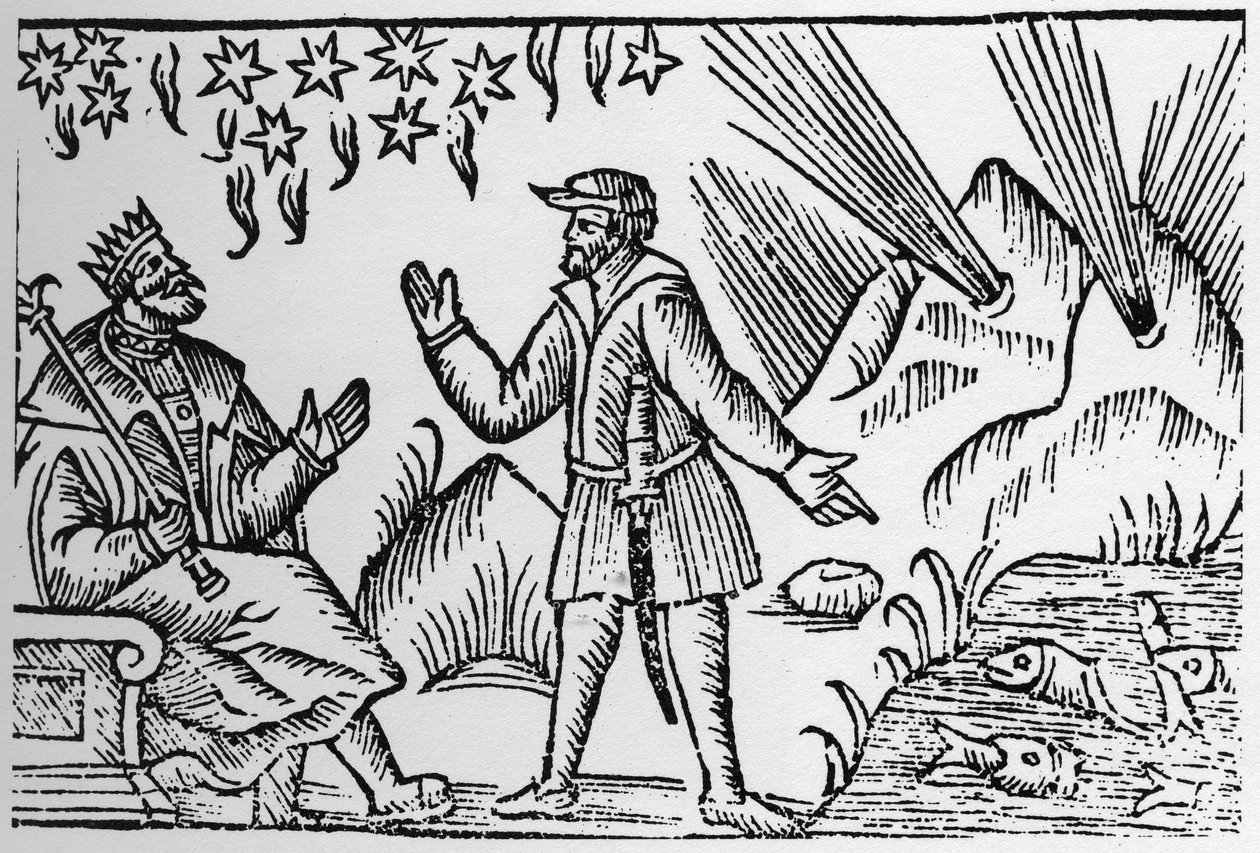 Ichthyomancia: adivinhação pelo movimento dos peixes - in "Historia de Gentibus Septentrionalibus" (História dos povos do Norte) por Olaus Magnus, Roma 1555 de Unknown artist