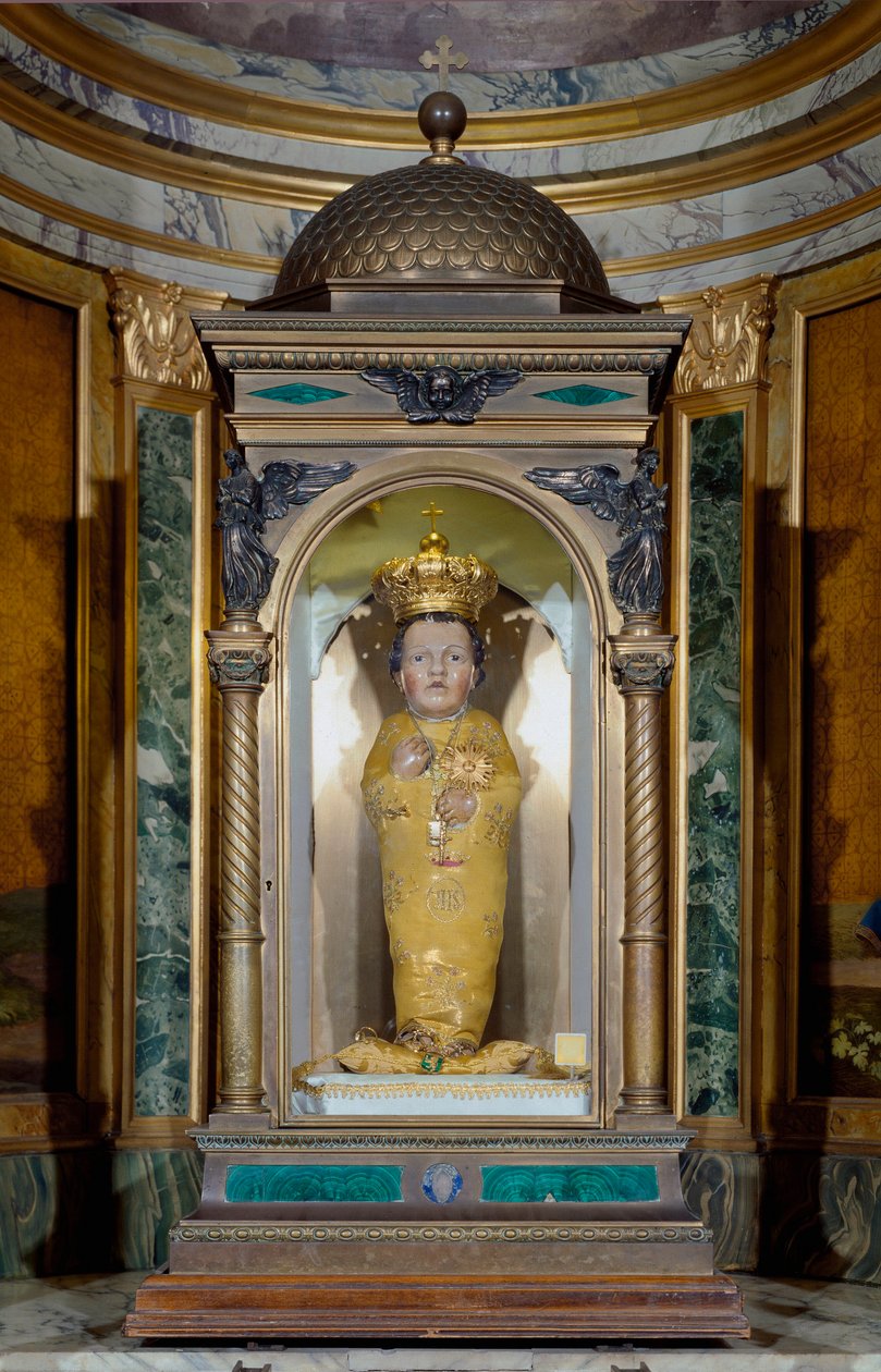 Il Santo Bambino. Estatueta de Jesus criança (Cópia). Original do século XV. Igreja de Santa Maria em Aracoeli, Cappella del Santo Bambino, Roma. de Unknown artist