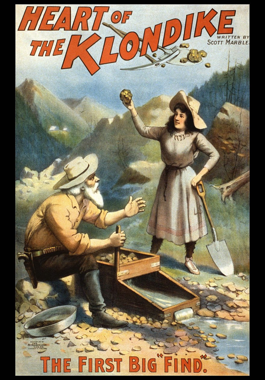 Ilustração retratando um caçador de ouro no Klondike. O coração do Klondike por S. Marble. Cartaz do final do século XIX. de Unknown artist