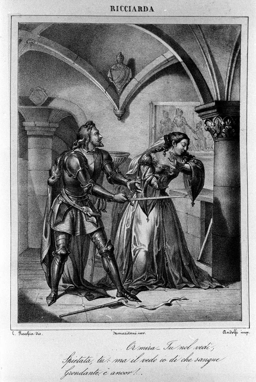 Ilustração para o Acto IV de "Ricciarda" do poeta e dramaturgo italiano Ugo Foscolo (1778-1827) Século XIX de Unknown artist