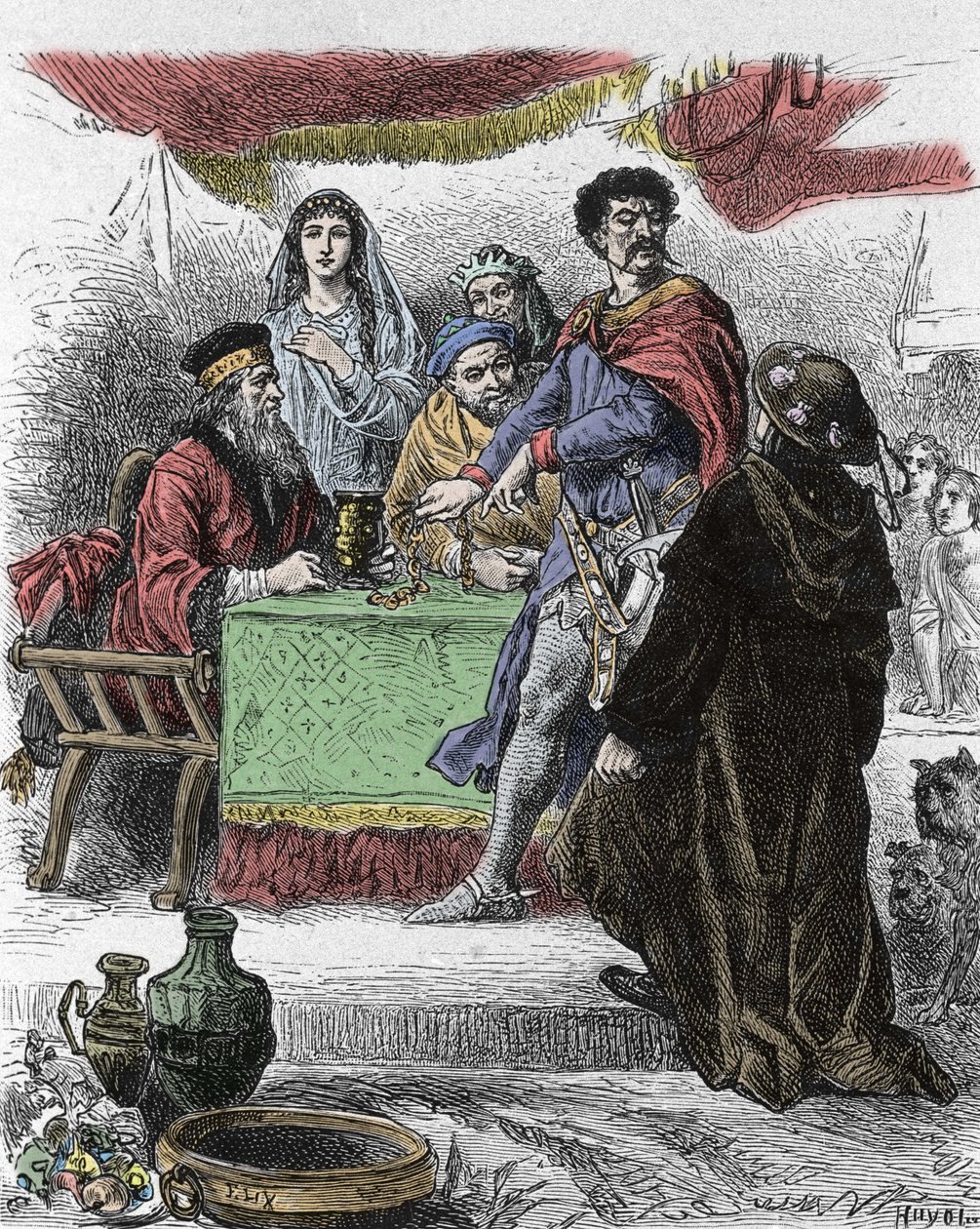 Ilustração para "Ivanhoe" de Walter Scott (1771-1832), escritor escocês: Ivanhoe é desafiado pelo Cavaleiro Saxão Brian de Bois Guilbert. de Unknown artist