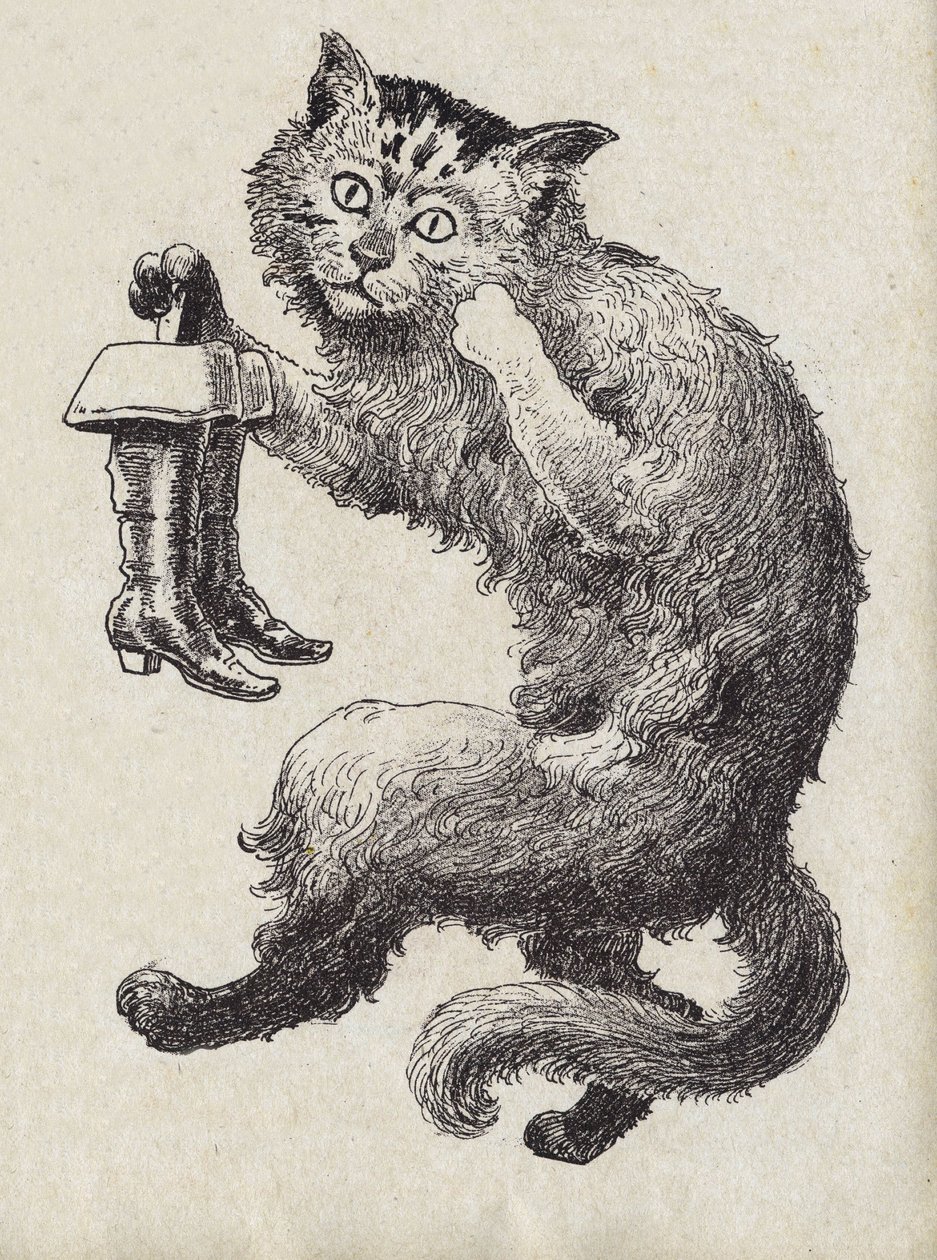 Ilustração para "Le chat Botte", conto de Charles Perrault (1628-1703), escritor francês. Ilustração anônima. Imagery Marcel Vagne, Jarville Nancy, sem data (final do século XIX). de Unknown artist