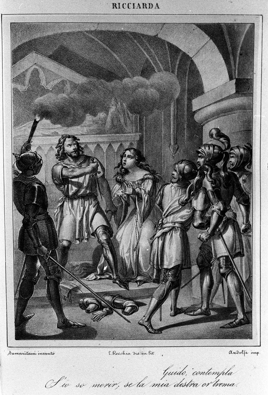 Ilustração da última cena do ato V de "Ricciarda" do poeta e dramaturgo italiano Ugo Foscolo (1778-1827) Século XIX de Unknown artist