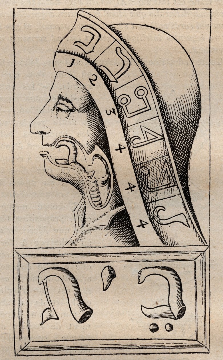 Ilustração de: "Alphabeti vere naturalis Hebraici brevissima delineatio" (O Alfabeto da Natureza) de Franciscus Mercurius van Helmont (1618-1699) (François Mercure Van Helmont afirmou que cada letra do alfabeto hebraico (considerado o primórdio de Unknown artist