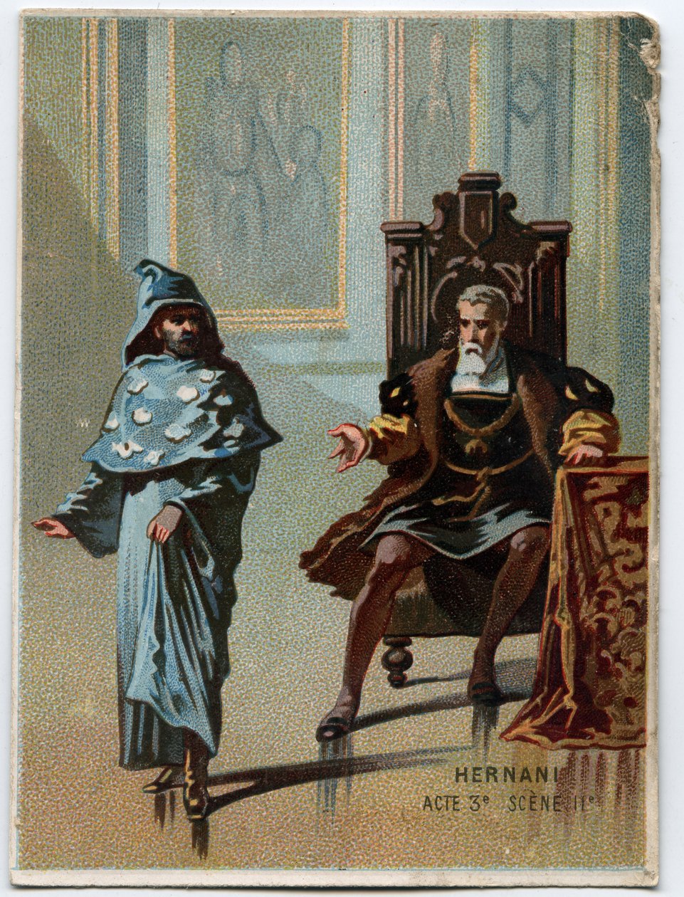 Ilustração de "Ernani" do compositor italiano Giuseppe Verdi (1813 - 1901), ato 3, cena 2 da ópera criada em 1844 após a tragédia "Hernani" de Victor Hugo. Cromolitografia do final do século XIX. de Unknown artist