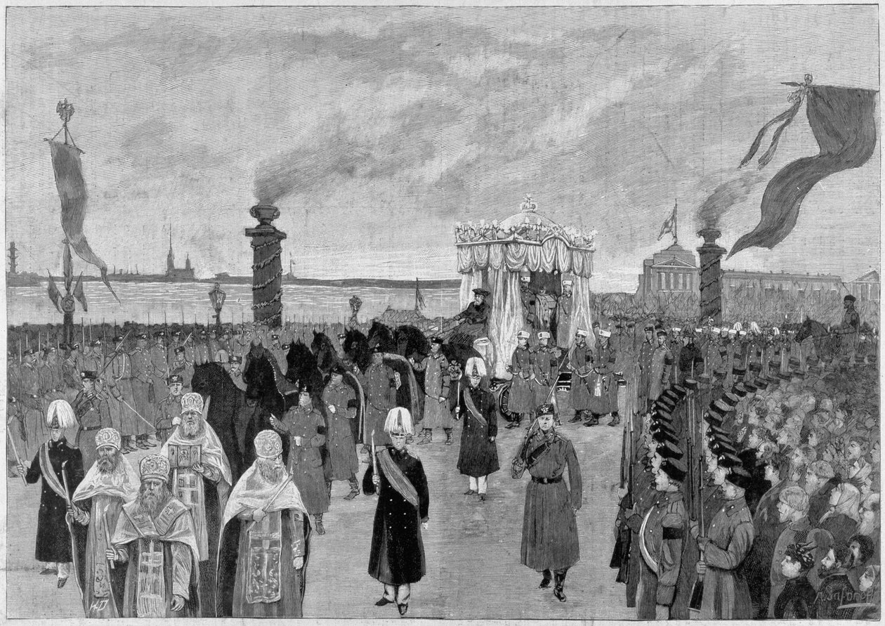 Ilustração do funeral do czar Alexandre III em 1894. de Unknown artist
