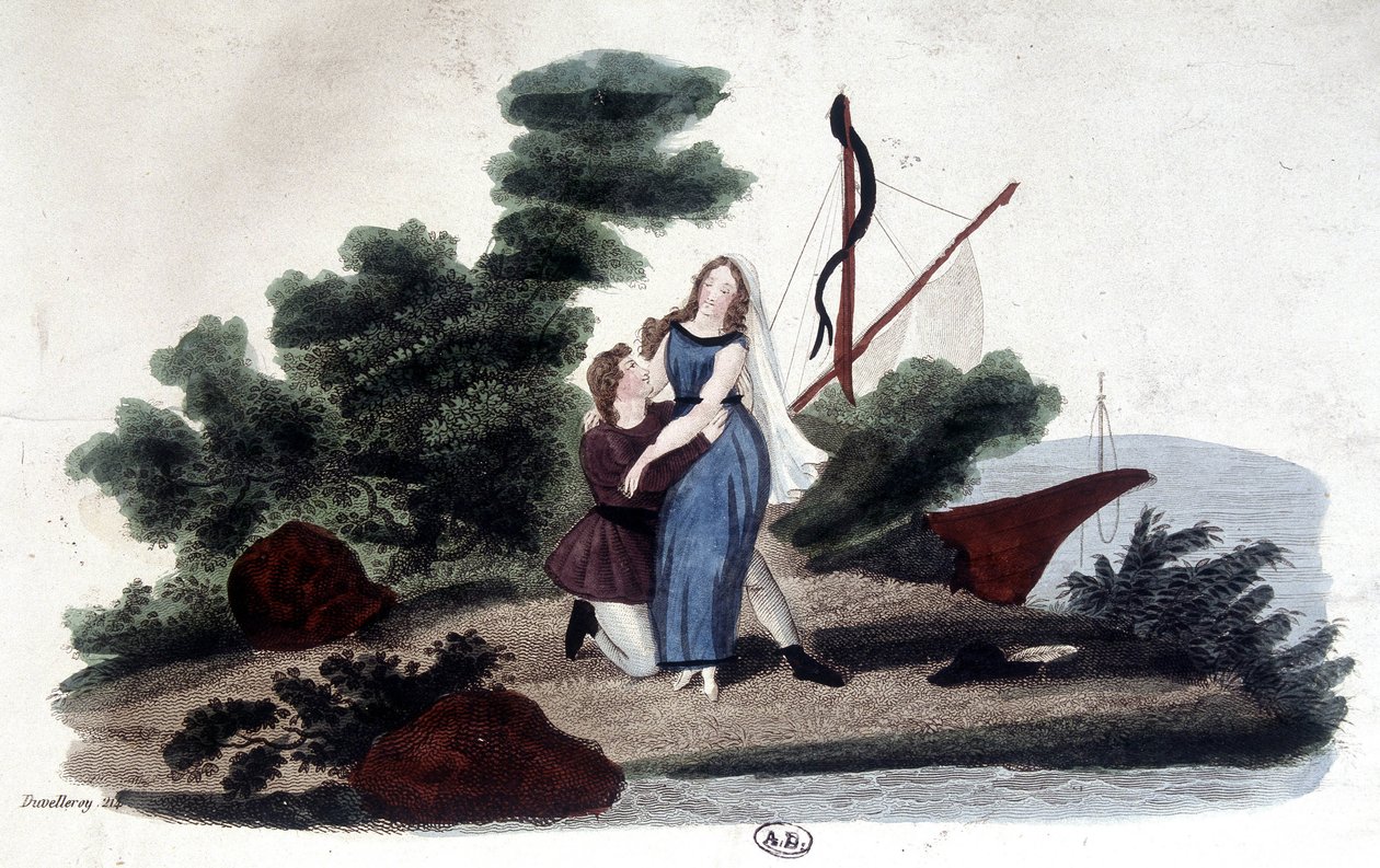 Ilustração do romance "Paul and Virginie" escrito por Henri Bernardin de Saint Pierre (Saint-Pierre ou St-Pierre), escritor francês (1737-1814). de Unknown artist