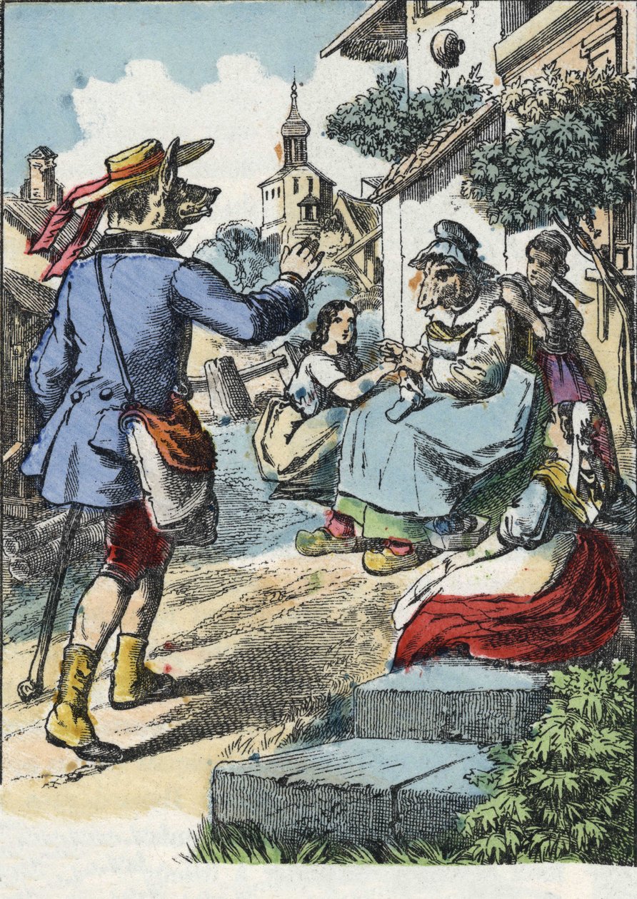 Ilustração do conto "Good Mom Mom Sheep". Em "Contos da casa para os pequenos". Gravura anónima do século XIX. de Unknown artist