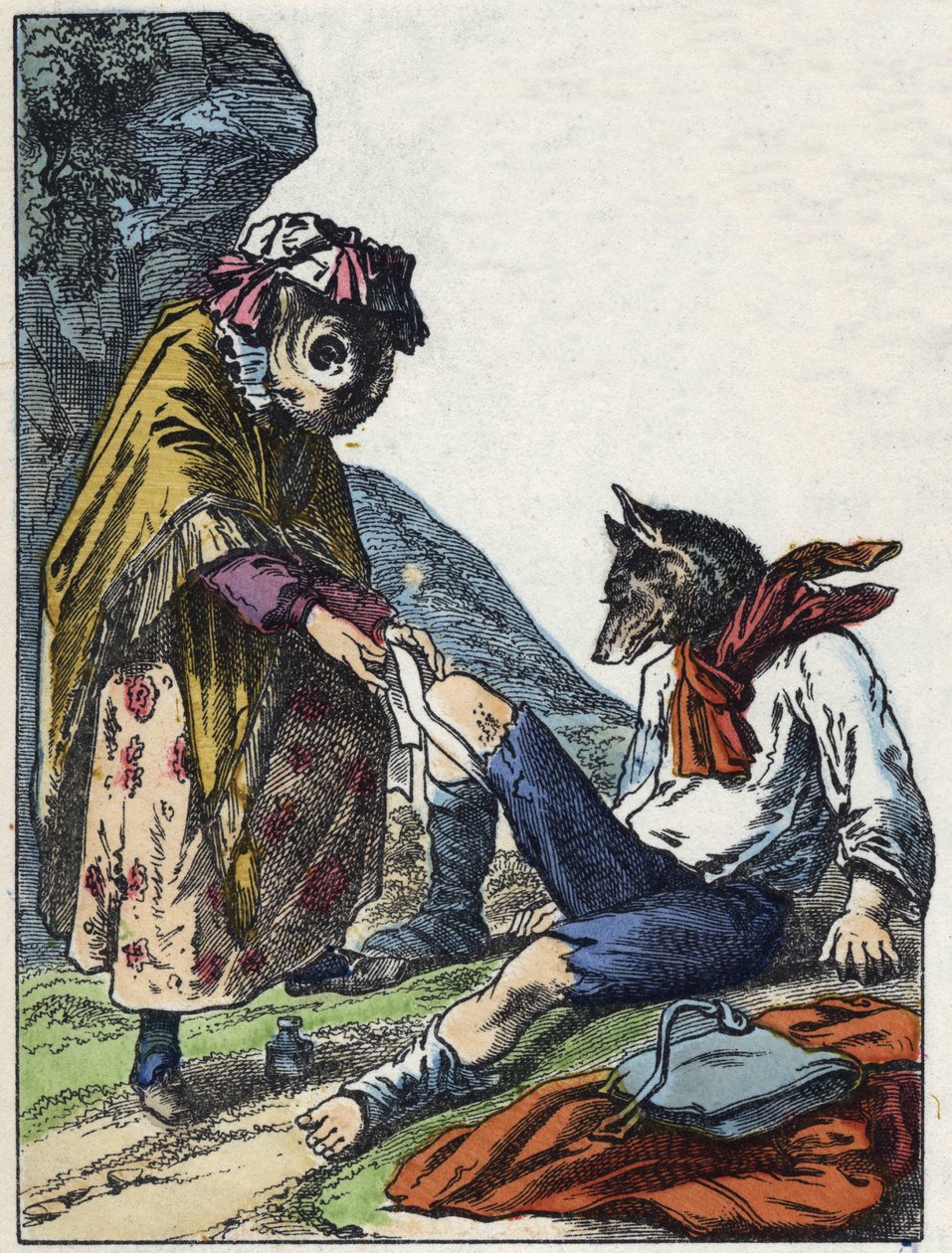 Ilustração do conto "Good Mom Mom Sheep". Em "Contos da casa para os pequenos". Gravura anónima do século XIX. de Unknown artist