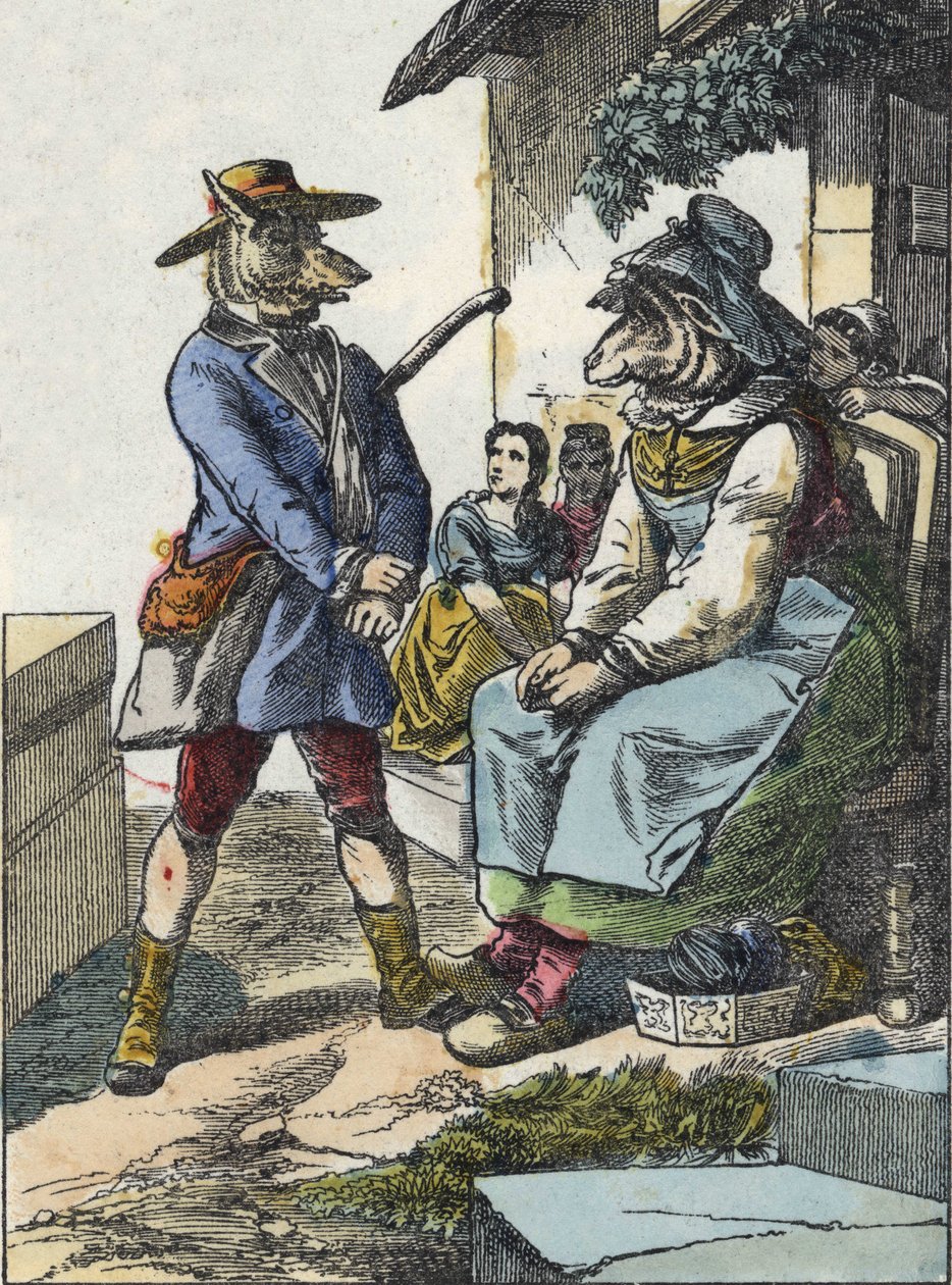 Ilustração do conto "Good Mom Mom Sheep". Em "Contos da casa para os pequenos". Gravura anónima do século XIX. de Unknown artist
