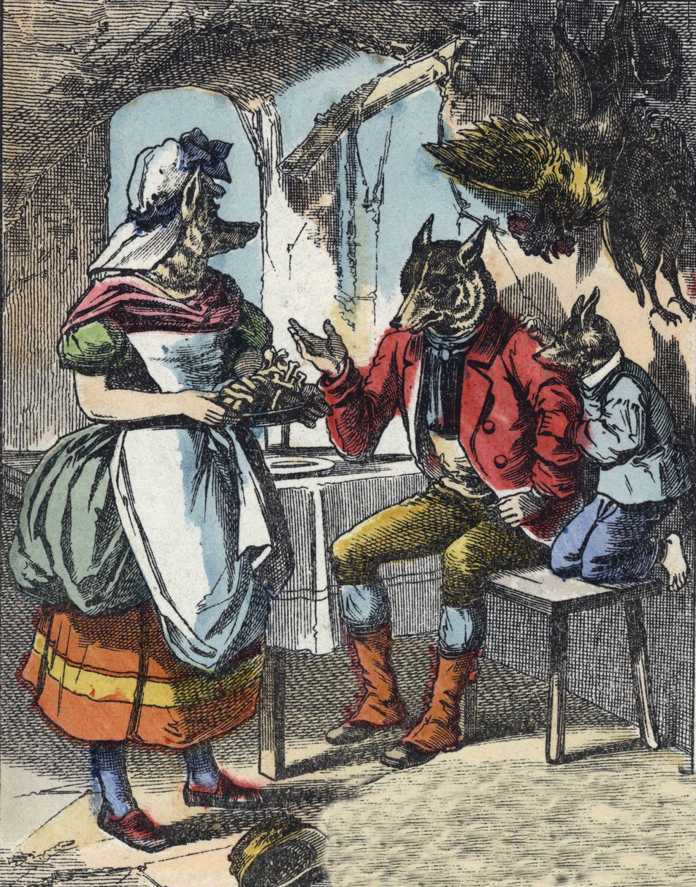 Ilustração do conto "Good Mom Mom Sheep". Em "Contos da casa para os pequenos". Gravura anónima do século XIX. de Unknown artist
