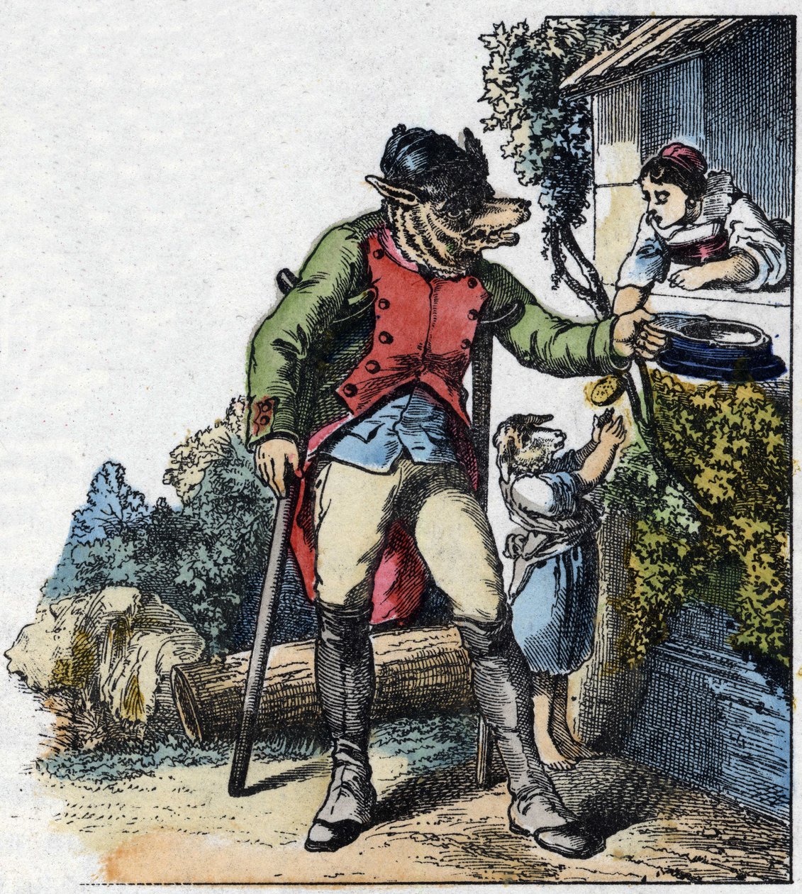 Ilustração do conto "Good Mom Mom Sheep". Em "Contos da casa para os pequenos". Gravura anónima do século XIX. de Unknown artist