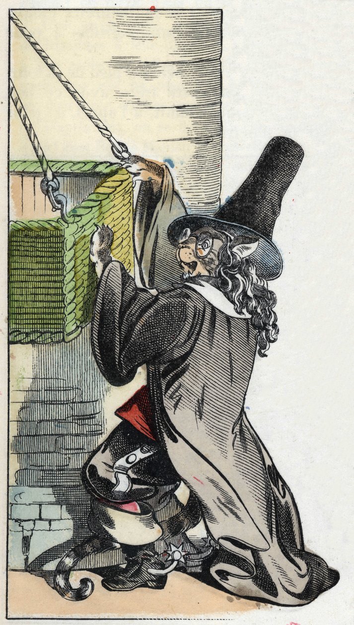 Ilustração do conto "O terrível personagem Raminagrobis e os ratos" desenha fábulas de Jean de la Fontaine. Em "Contos da casa para os pequenos". Gravura anónima do século XIX. de Unknown artist
