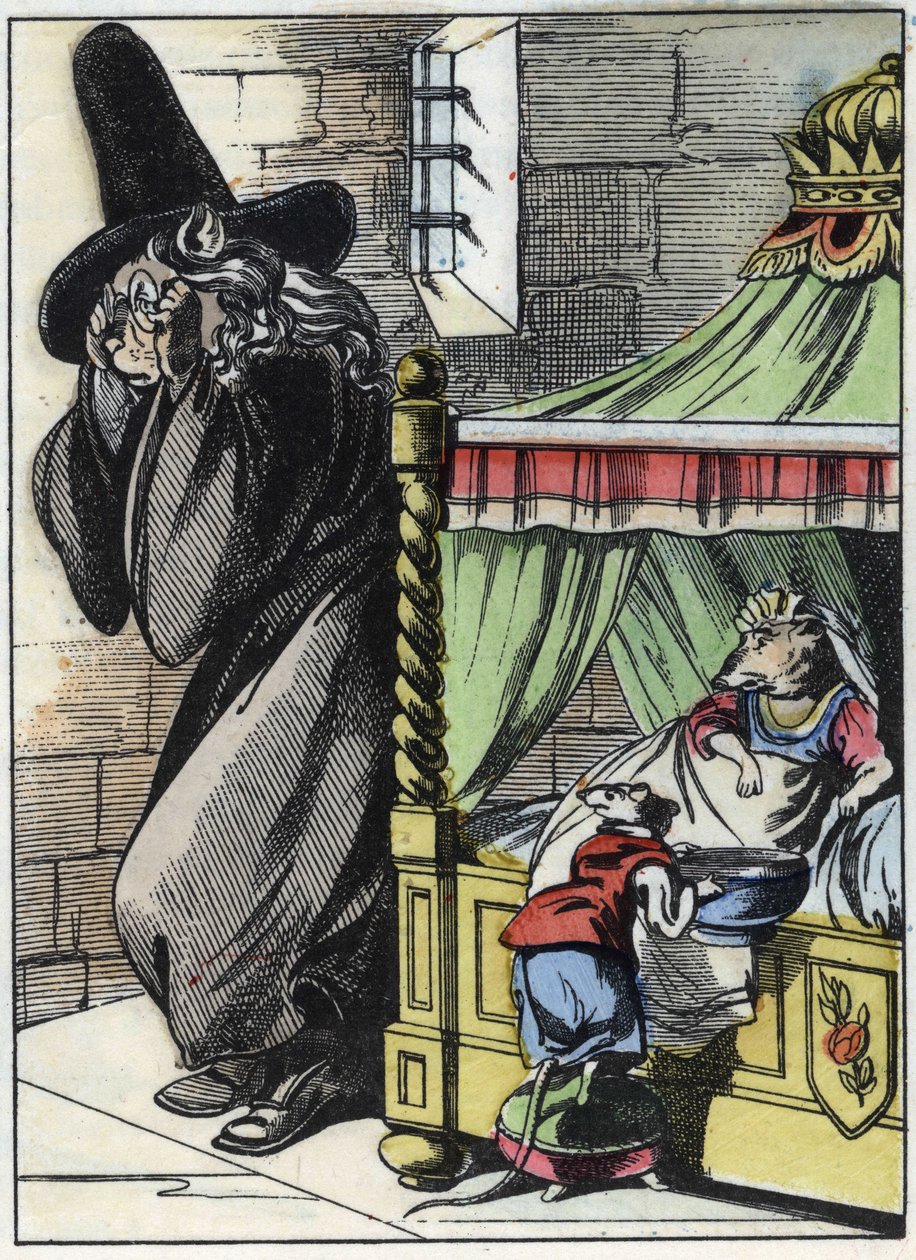 Ilustração do conto "O terrível personagem Raminagrobis e os ratos" desenha fábulas de Jean de la Fontaine. Em "Contos da casa para os pequenos". Gravura anónima do século XIX. de Unknown artist
