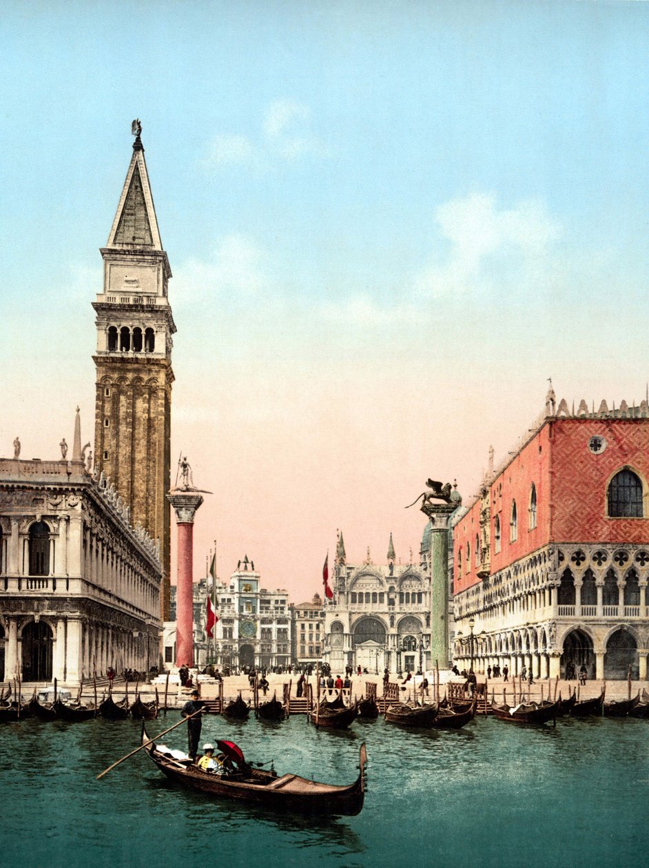 Ilustração representando a Praça de St. Mark em Veneza. Fotocromia do final do século XIX. de Unknown artist