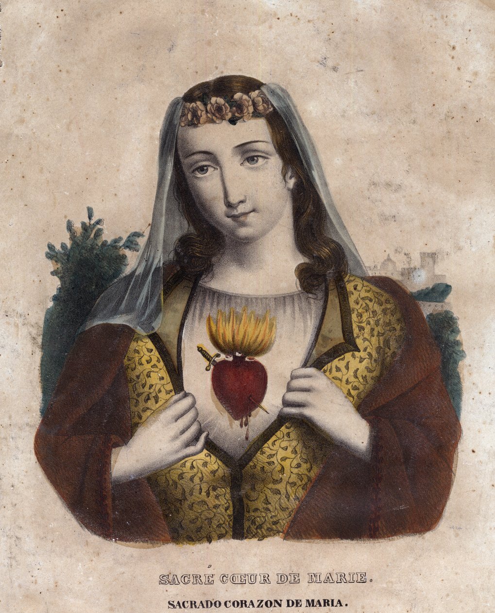 Imaculado Coração de Maria - Imagem religiosa do Sagrado Coração de Maria - Gravura do século XIX - Sagrado Corazon de Maria - Inmaculado Corazon de Maria - de Unknown artist