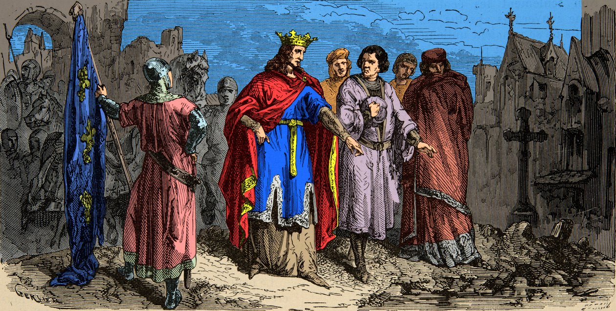 Em 1186 Philippe Auguste (1165-1223) ordenou a pavimentação das ruas de Paris, gravando o século XIX. de Unknown artist
