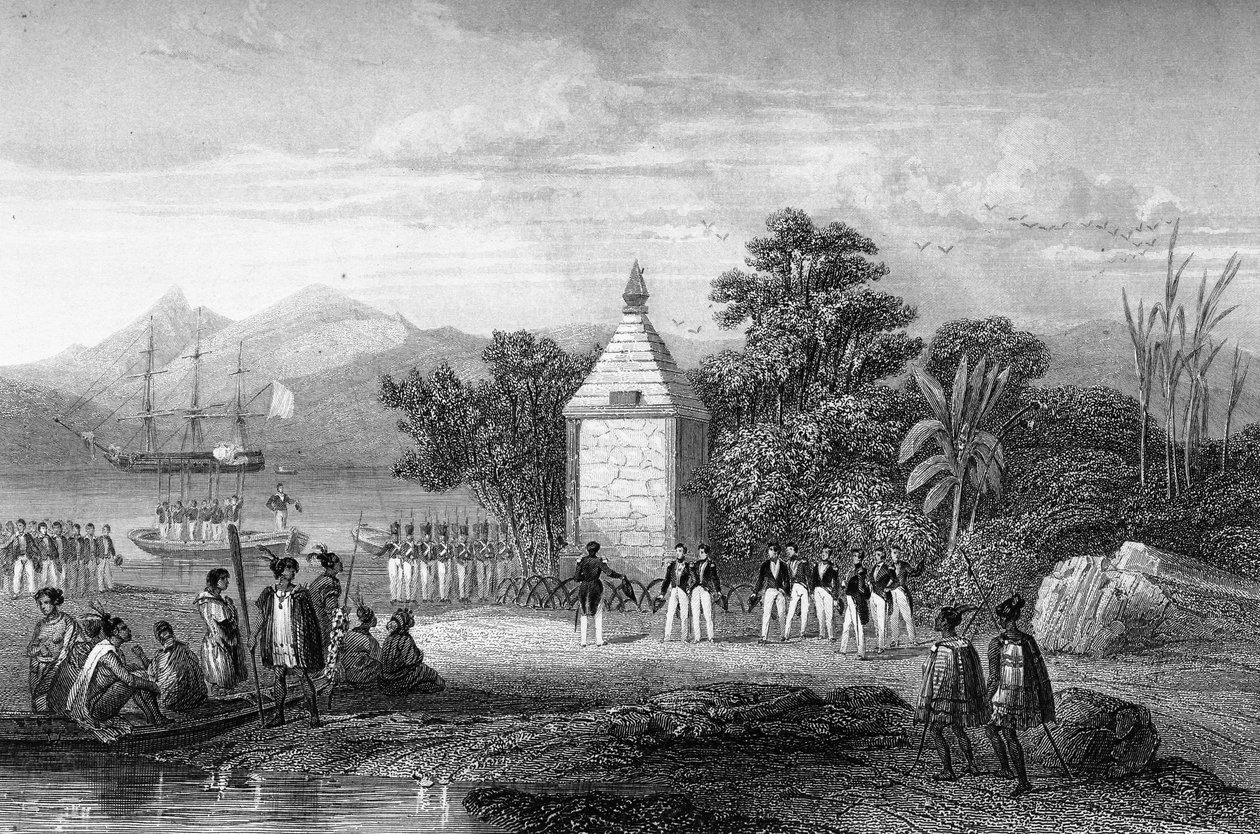 Inauguração pelo capitão Durville do monumento em homenagem ao navegador francês Jean-Francois Galaup, conde de La Perouse (Jean Francois Laperouse de Unknown artist