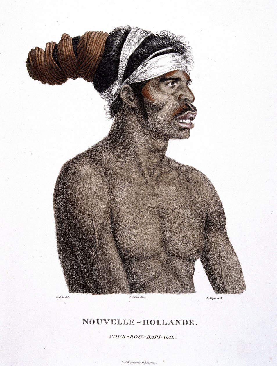 Corte Indígena de Rou-Bari-Gal de New Holland - em "Journey of Discoveries to the Southern Lands", por Lesueur e Peer de Unknown artist