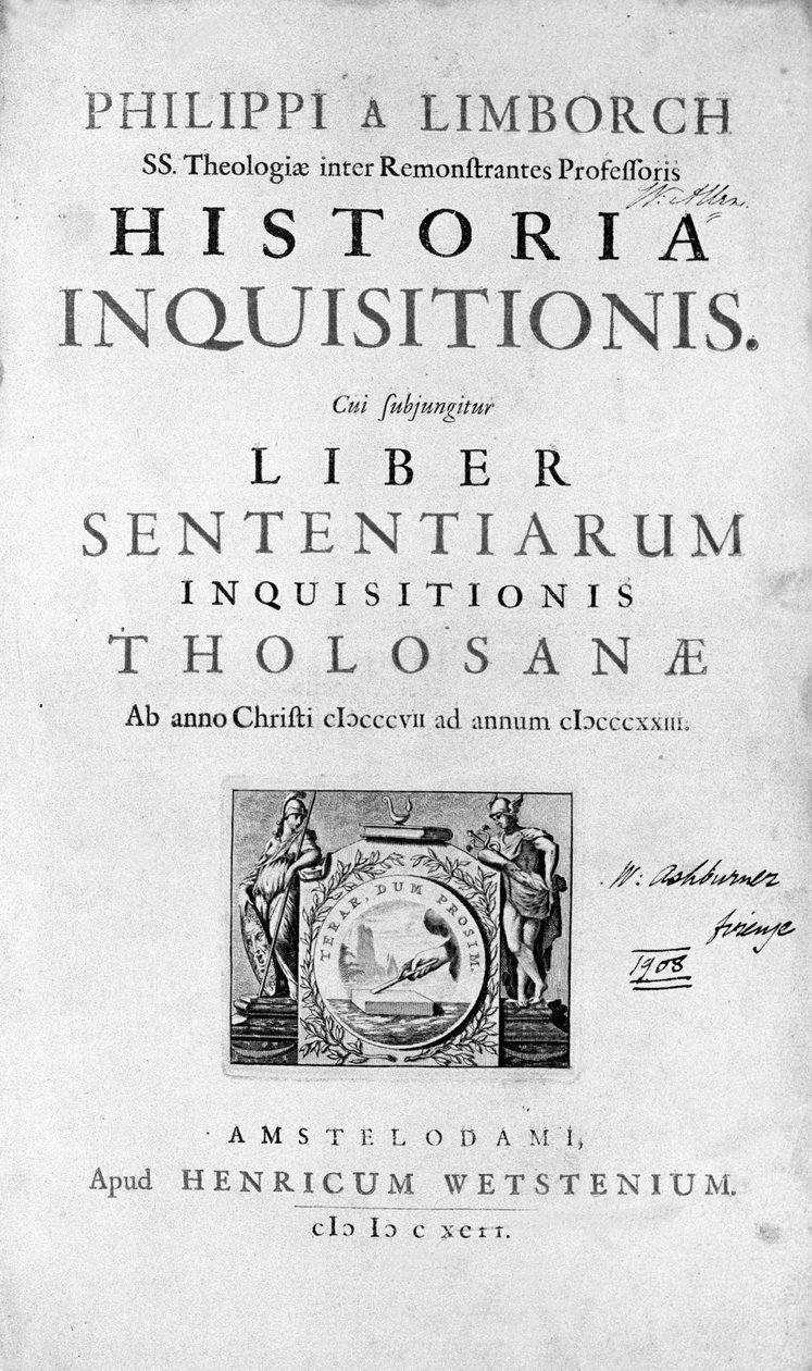 Inquisição. Frontispício da "História da Inquisição", Amsterdam 1692. de Unknown artist