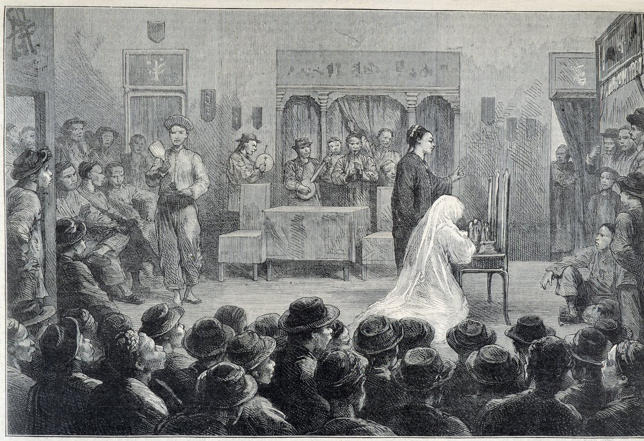 Dentro de um teatro chinês na Califórnia, no final do século XIX. de Unknown artist