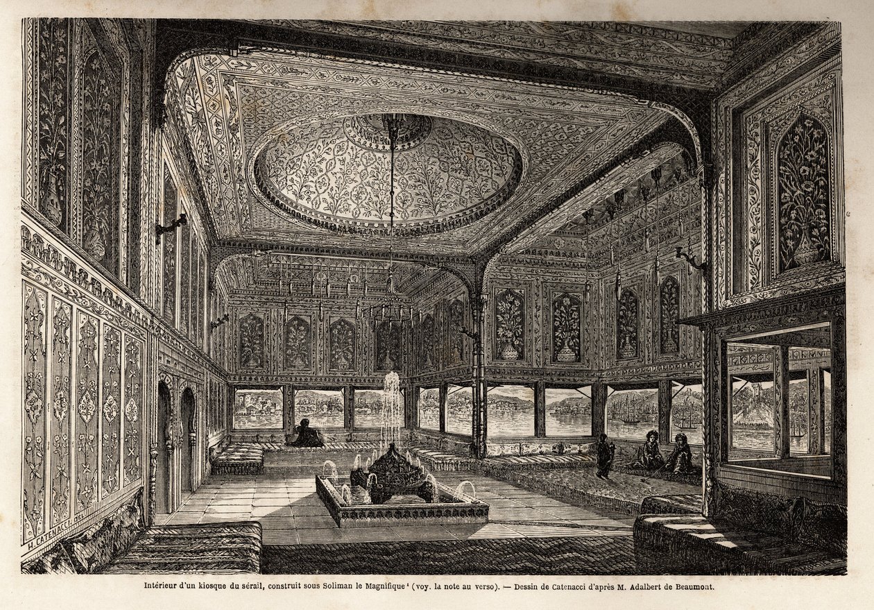 Dentro de um quiosque do serail em Constantinopla (atual Istambul), construído sob Soliman o Magnífico ou Suleyman 1º (1495-1566) de Unknown artist