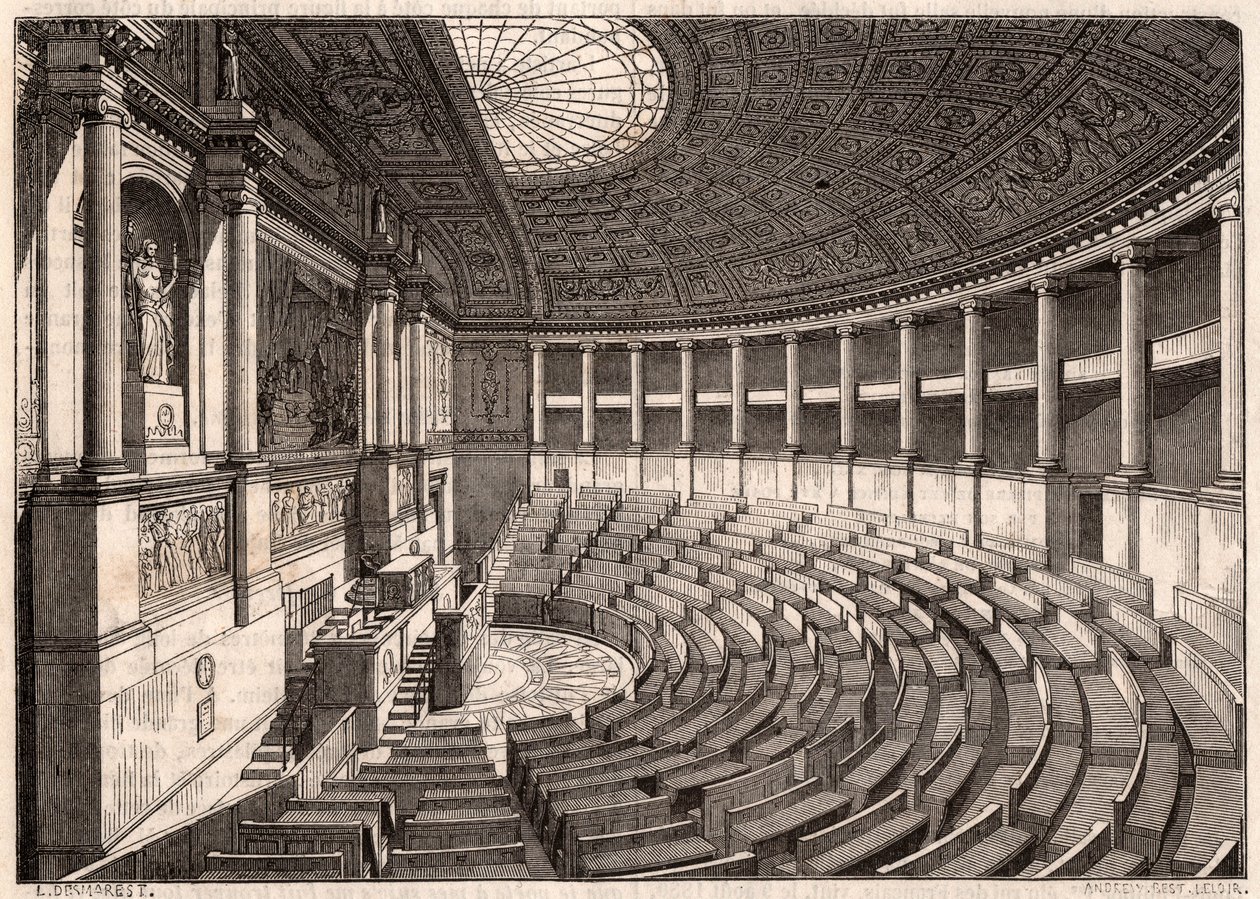 Vista interna da Câmara dos Deputados (Assembleia Nacional), anteriormente chamada Palais Bourbon, Paris, França de Unknown