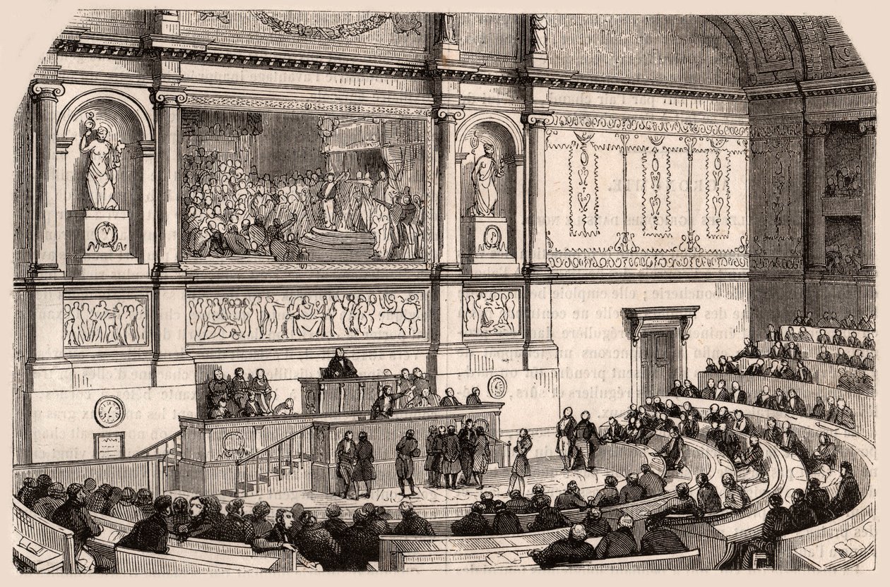 Vista interna da Assembleia Nacional em uma sessão da Câmara dos Deputados, Paris, França de Unknown