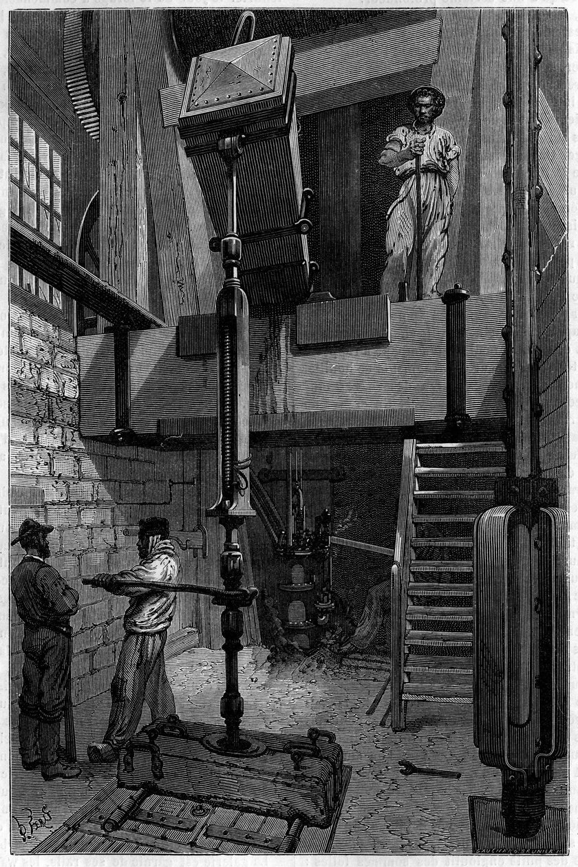 Instalação de um berbequim para descobrir um depósito de carvão. Gravação no "Le journal de la jeunesse". de Unknown artist
