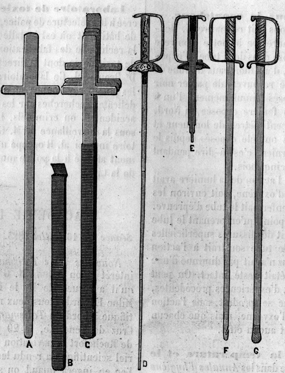 Instrumentos usados por um swordswallow. Gravura em "La Nature: Revue des sciences et de leurs applications aux arts et a l