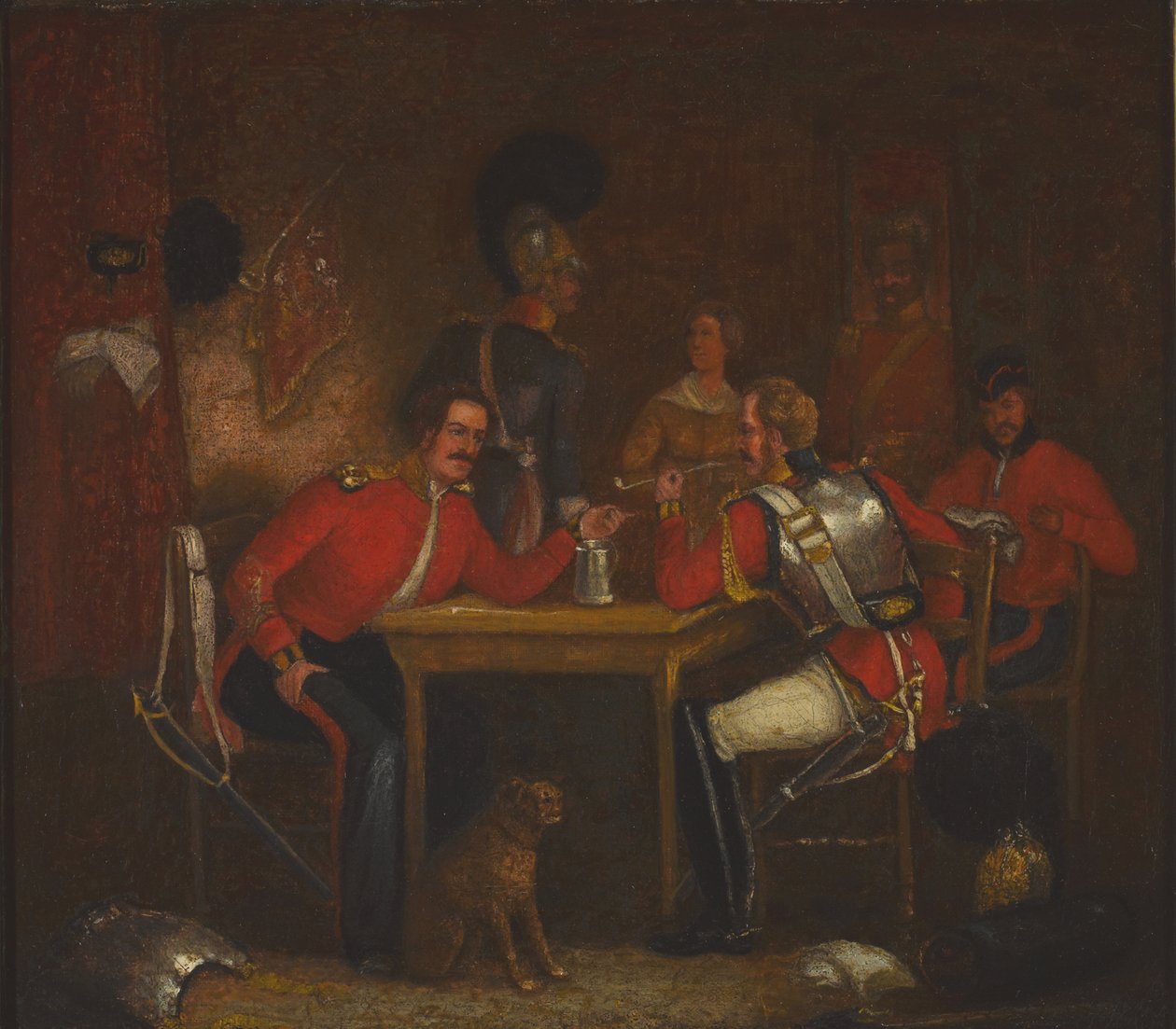 Interior da Sala da Guarda, com soldados dos Salva-vidas e Guardas Reais do Cavalo de Unknown artist