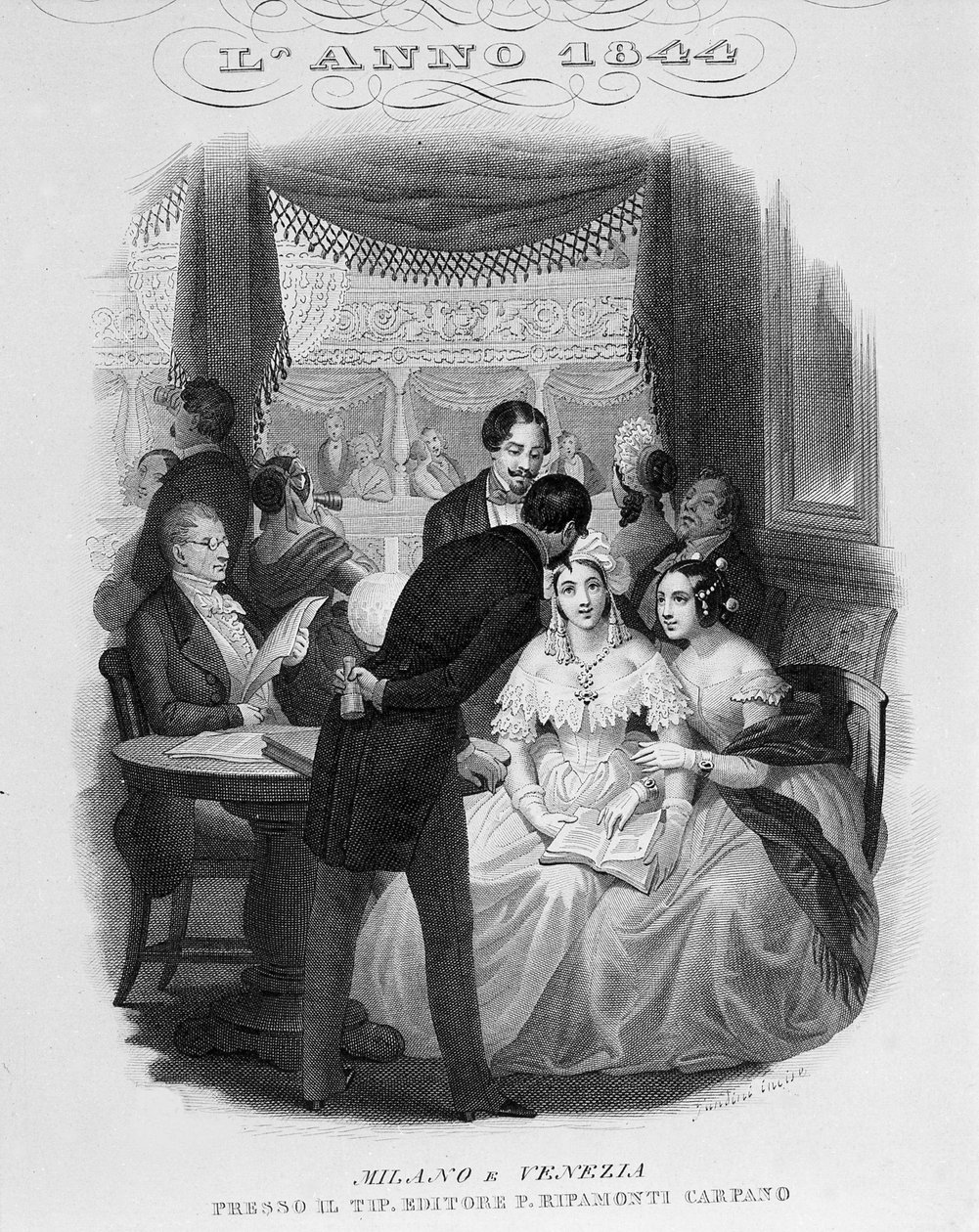 Interior de uma pousada do teatro alla Scala. 1844. de Unknown artist