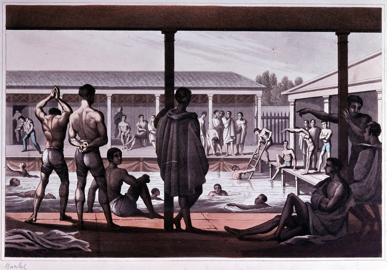 Interior de uma escola de natação, Londres, início do século XIX. de Unknown artist