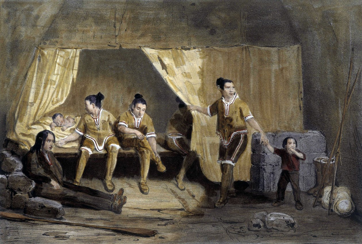 Interior de uma caixa de esquimó, Frederikshaab, Gronelândia - litografia de Unknown artist
