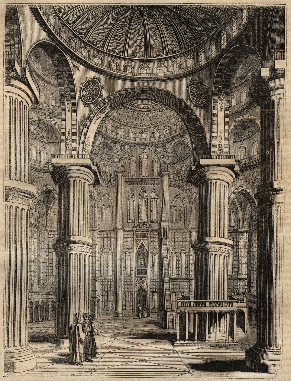 Interior da Mesquita Azul, Istambul, Turquia - 1838 - gravura - de Unknown artist