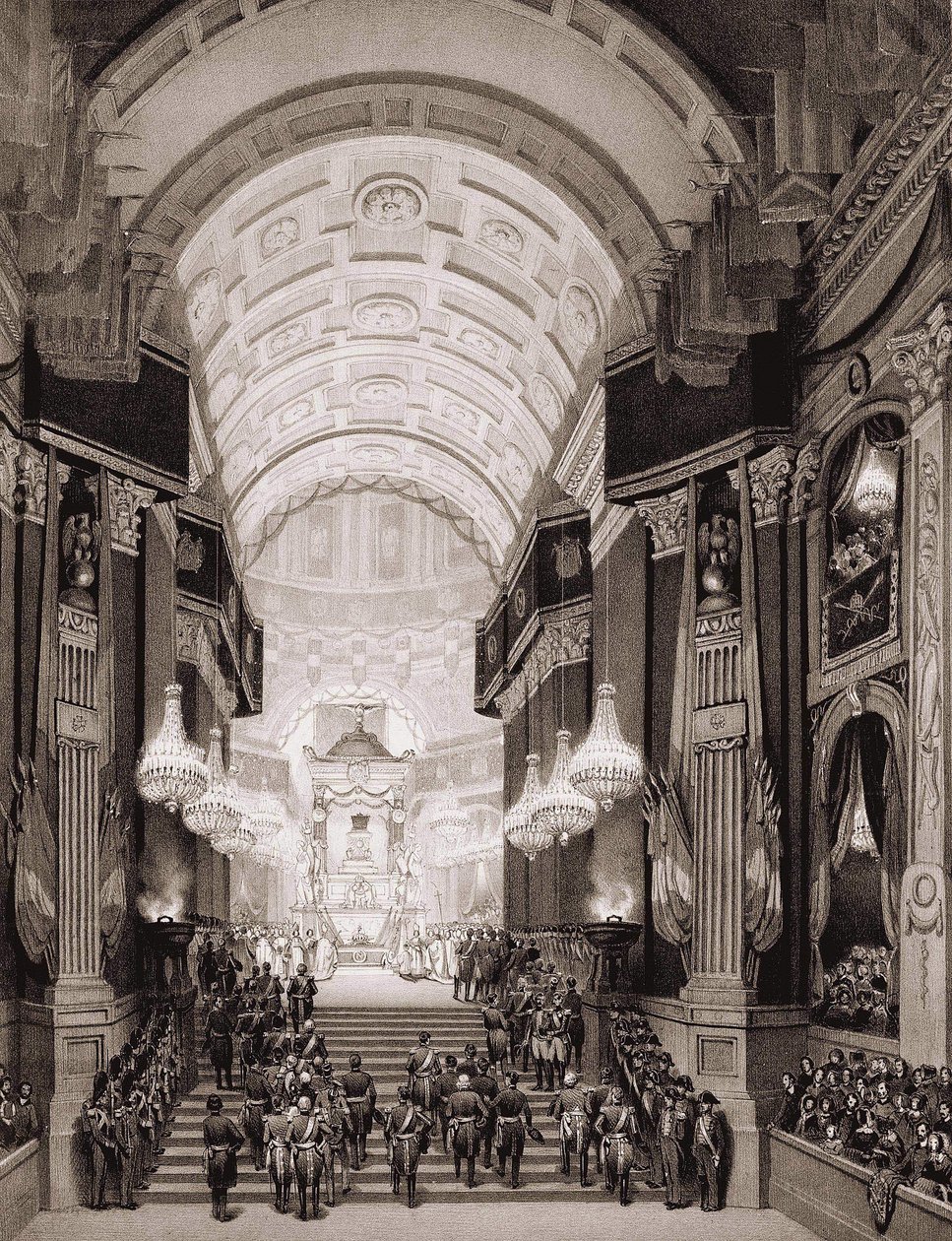 Interior da Igreja dos Inválidos durante a Cerimônia Religiosa de 15-12-1840. (Transferência das cinzas de Napoleão I para os Inválidos) de Unknown artist