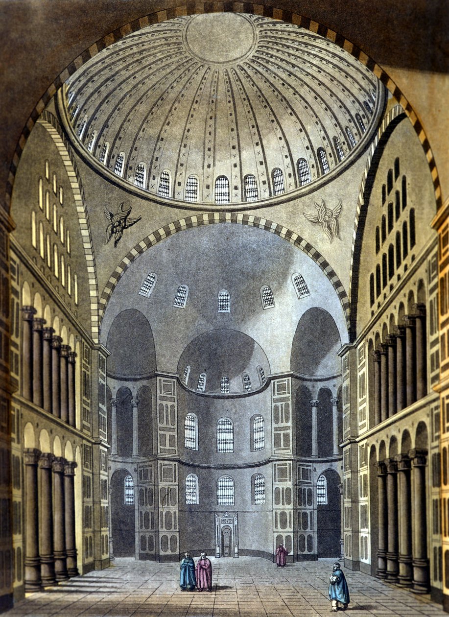 Interior da Mesquita Hagia Sophia em Constantinopla - em "O traje antigo e moderno" de Ferrario, ed. Milão de Unknown artist