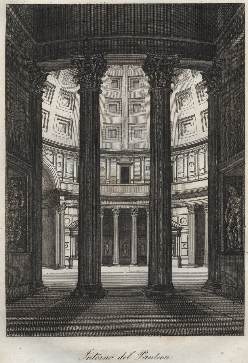 Interior do Panteão, Roma - gravura de "Usos e Costumes de Todos os Povos do Universo". Ou melhor, História do governo, leis, milícias, religião de todas as nações desde os tempos mais remotos até aos dias de hoje" 1856 de Unknown artist