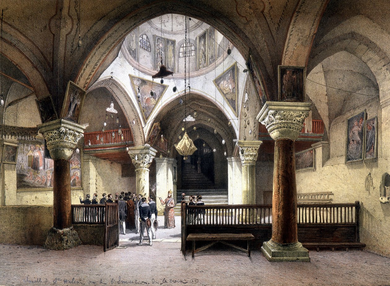 Interior da capela de Santa Helena, Jerusalém. Gravura do século XIX. de Unknown artist