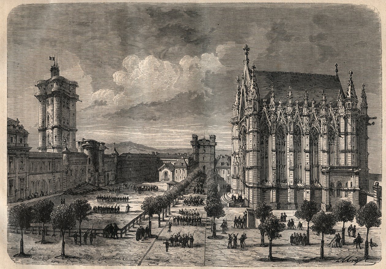 Vista interior do castelo de Vincennes no século XIX - gravura de 1875 de Unknown artist