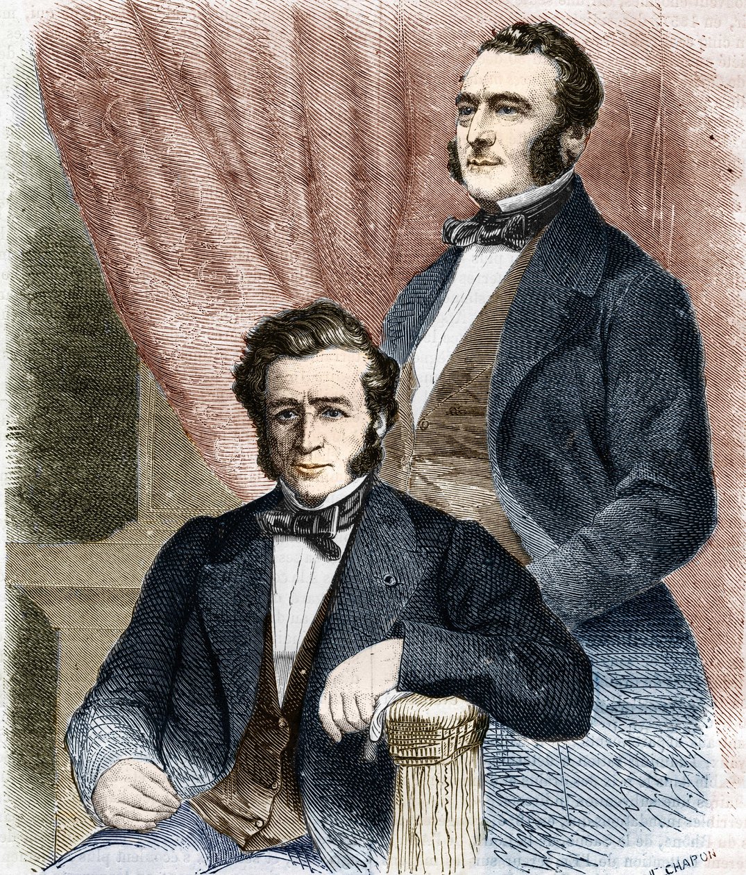 Isaac (1800 - 1875) e Emile (1806 - 1880) Pereire, fundadores da Societe de Credit mobilier e da Compagnie Generale Transatlantique de Unknown artist